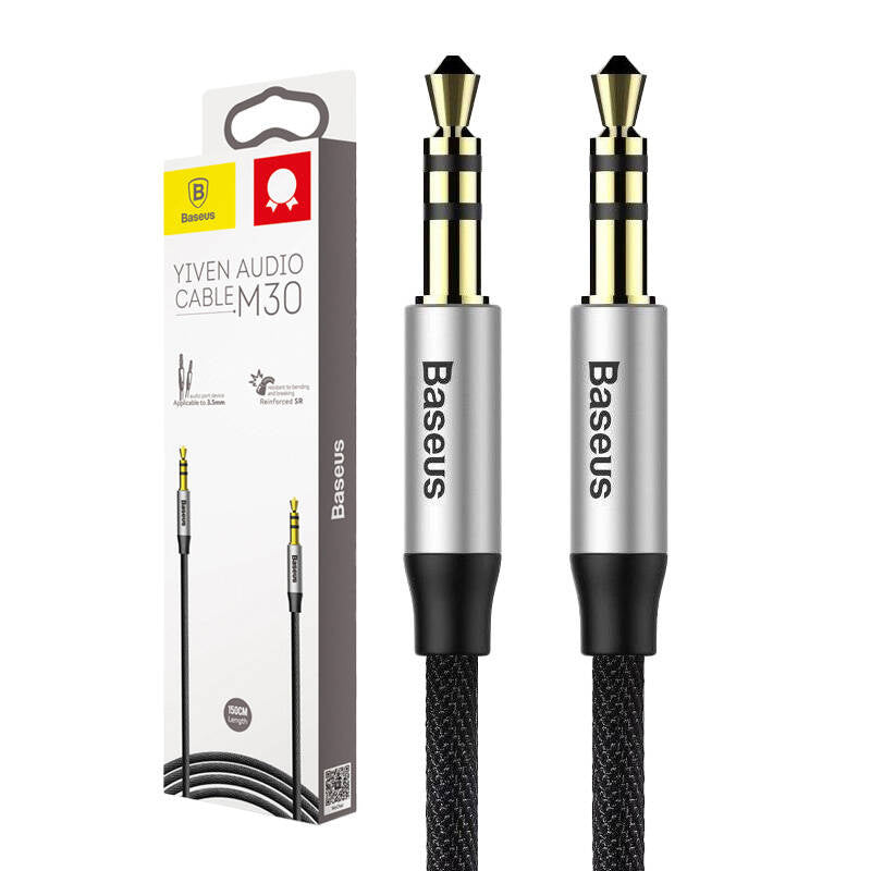 Baseus Καλώδιο Ήχου Yiven Mini Jack 3.5mm AUX, 1m (Μαύρο/Ασημί)