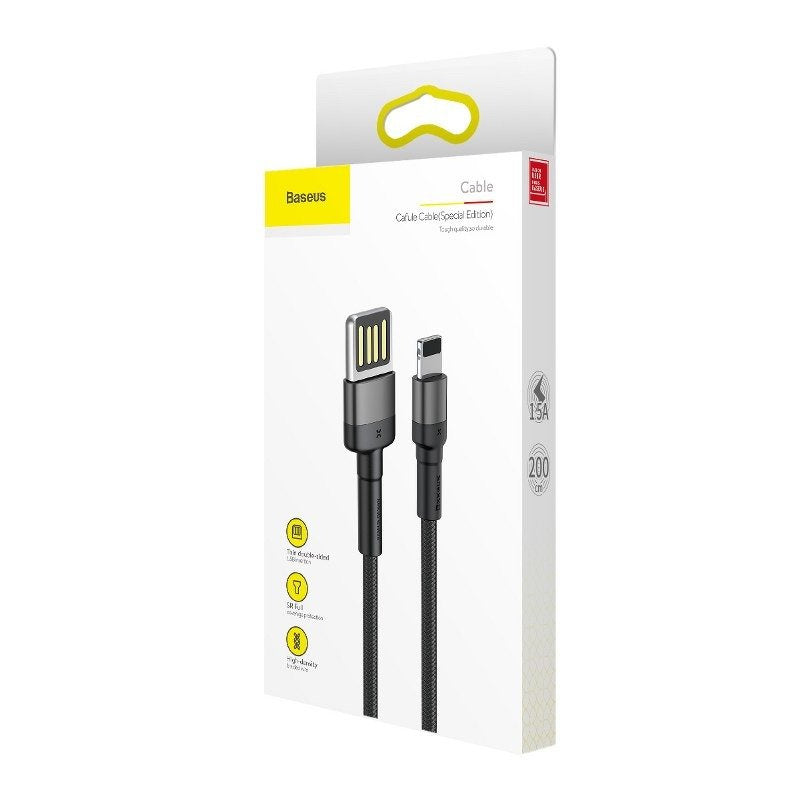 Baseus Καλώδιο USB σε Lightning Cafule Διπλής Όψης 1.5A 2m (Γκρι/Μαύρο)