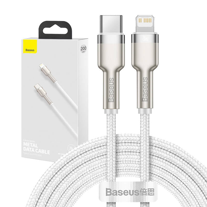 Baseus Καλώδιο USB-C σε Lightning Cafule Metal Braided, PD, 20W, 2m (Λευκό)