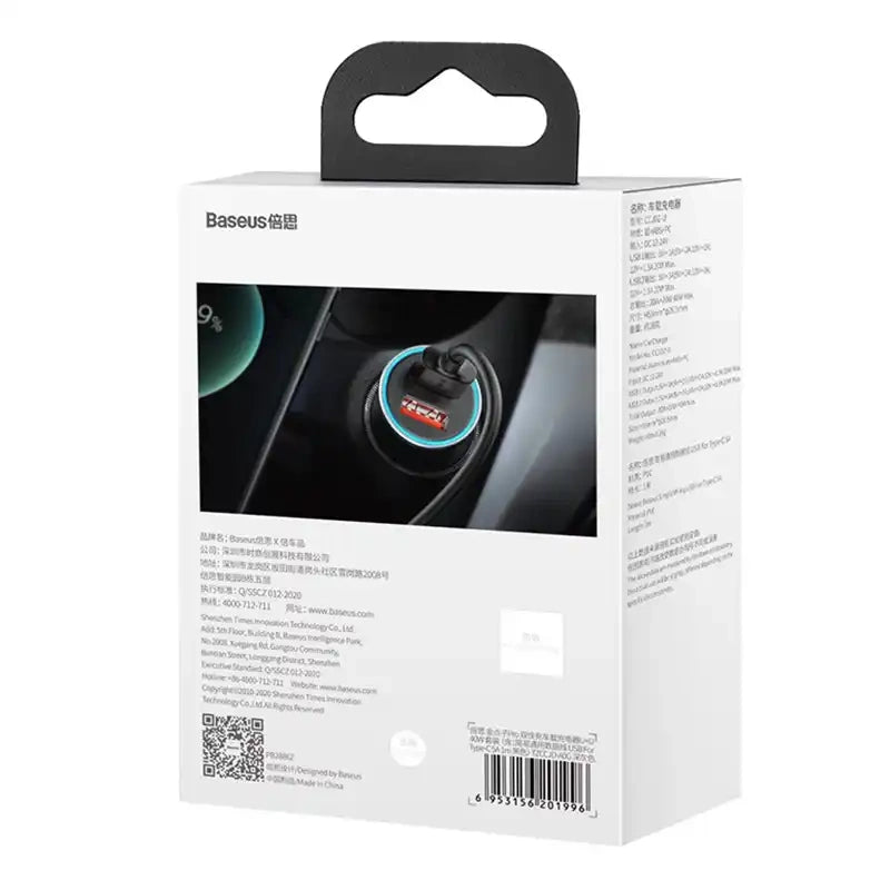 Baseus Φορτιστής Αυτοκινήτου Golden Contactor Pro, 2xUSB, 40W με Καλώδιο USB σε USB-C 1m (Γκρι/Μαύρο)