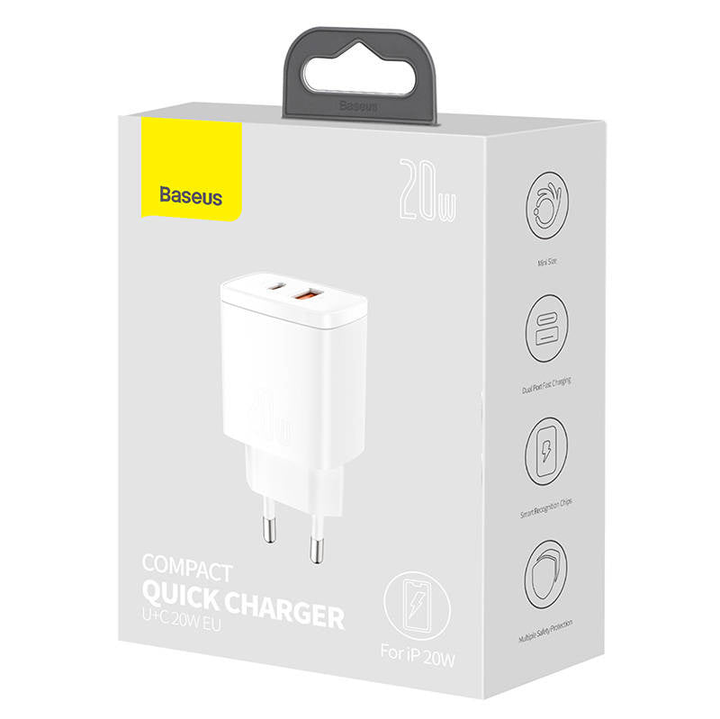 Baseus Φορτιστής Compact Quick Charger USB, USB-C 20W (Λευκό)