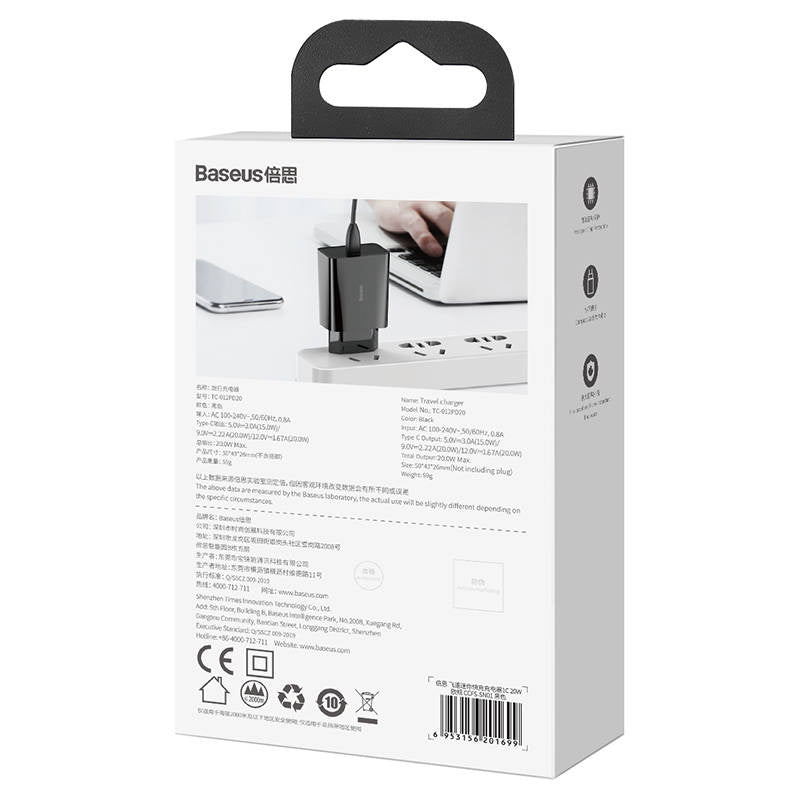 Baseus Φορτιστής Speed Mini USB-C, PD, 3A, 20W (Μαύρο)