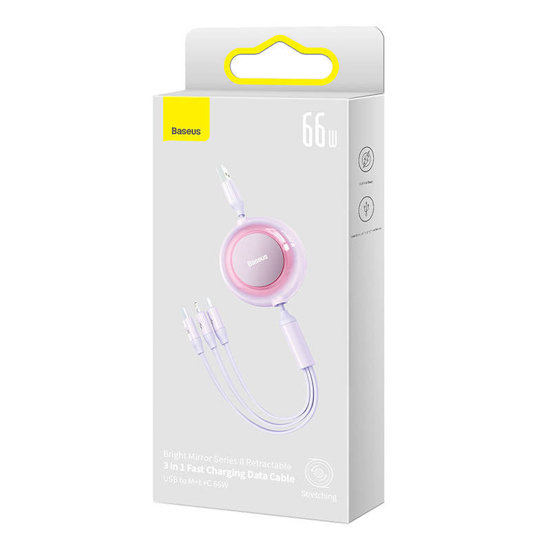 Baseus Καλώδιο USB 3σε1 για MicroUSB/USB-C/Lightning Bright Mirror 3, 66W/2A 1.1m (Λιλά)