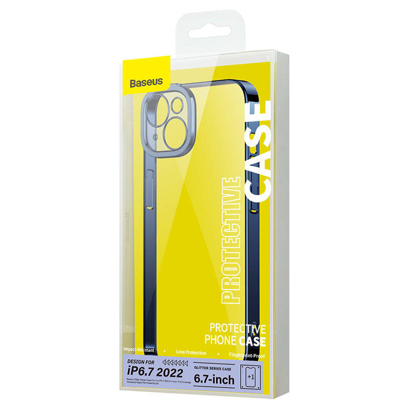 Baseus Θήκη Glitter και Προστατευτικό Οθόνης Tempered Glass για iPhone 14 Plus (Μπλε-Διαφανές)