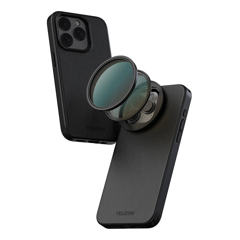 Phone case with magnetic lens frame Telesin for iPhone 15 Pro