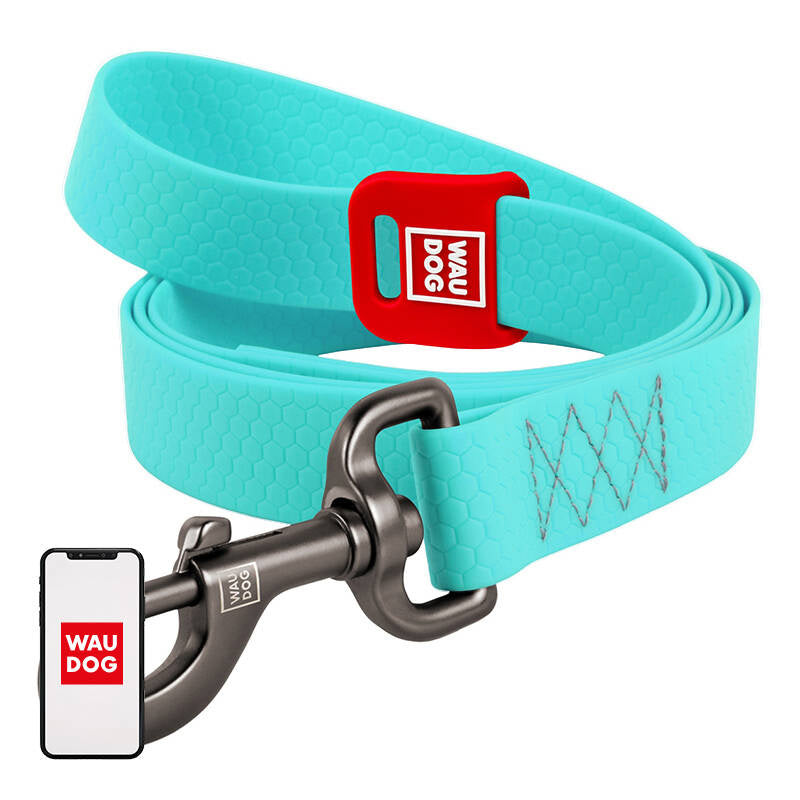 WAUDOG waterproof light accumulating dog leash, 25 mm wide, 183 cm long blue
