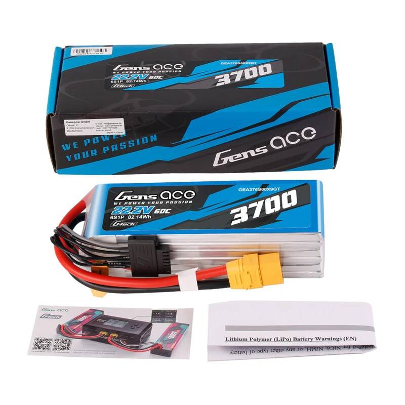 Gens Ace G-Tech 3700mAh 22.2V 60C 6S1P XT90 Lipo Battery Pack