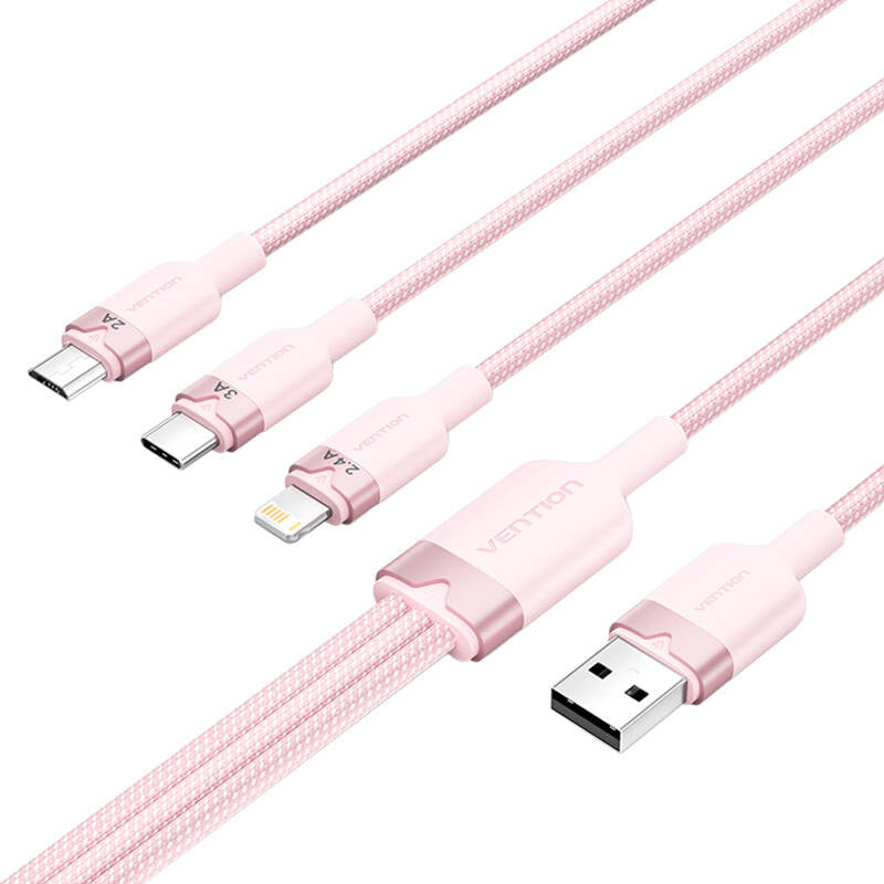 USB 2.0 A Male to 3in1 3A Cable Vention CTPPG 1.5M (Pink)