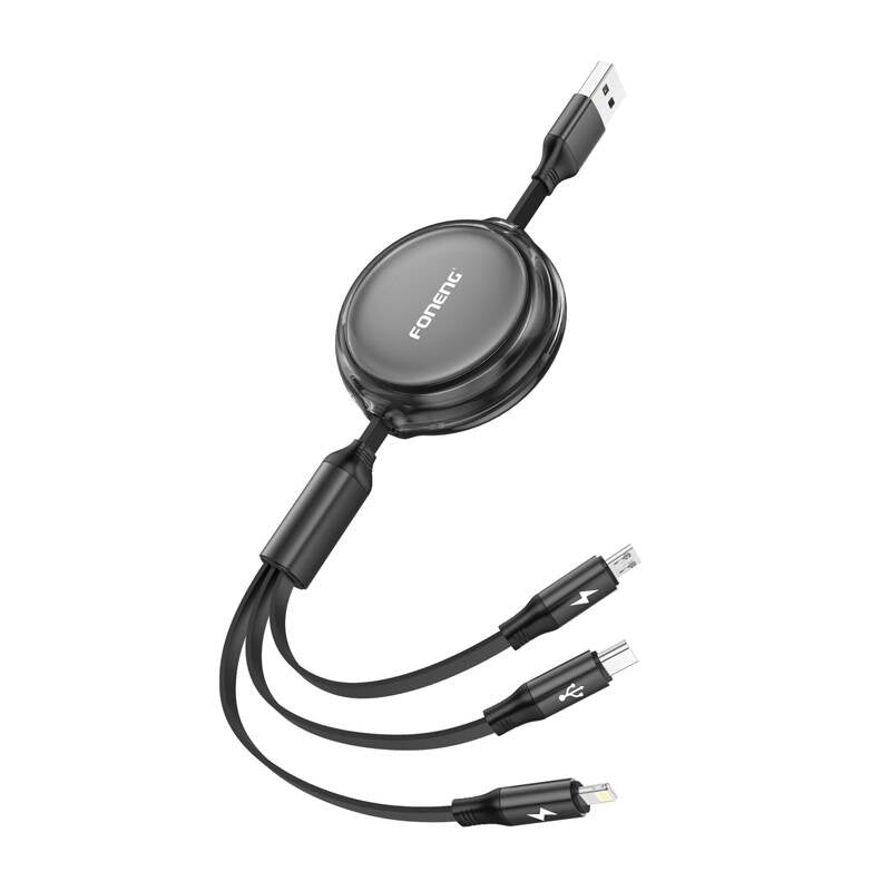 3-in-1 Retractable Cable X113 1.1M Black