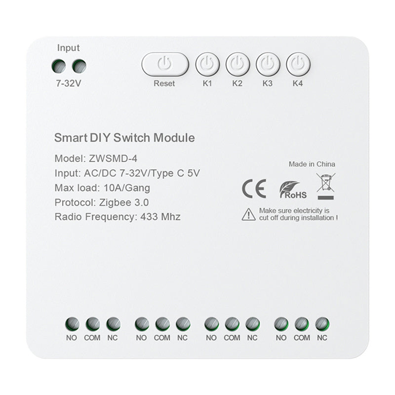 Avatto ZWSMMD ZigBee Switch 4CH Dry Contact 32V DC