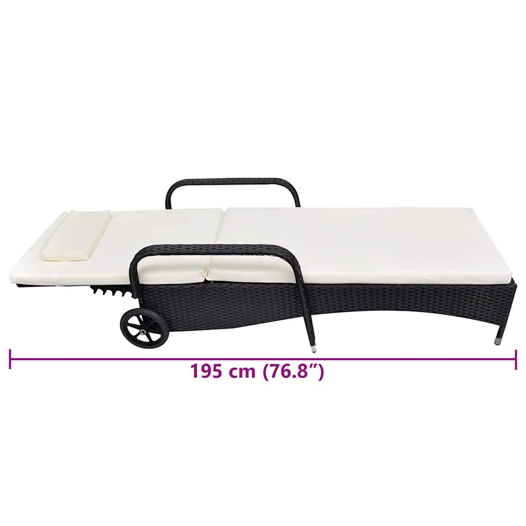 vidaXL Ξαπλώστρα Μαύρη από Συνθετικό Ρατάν με Μαξιλάρι και Ρόδες