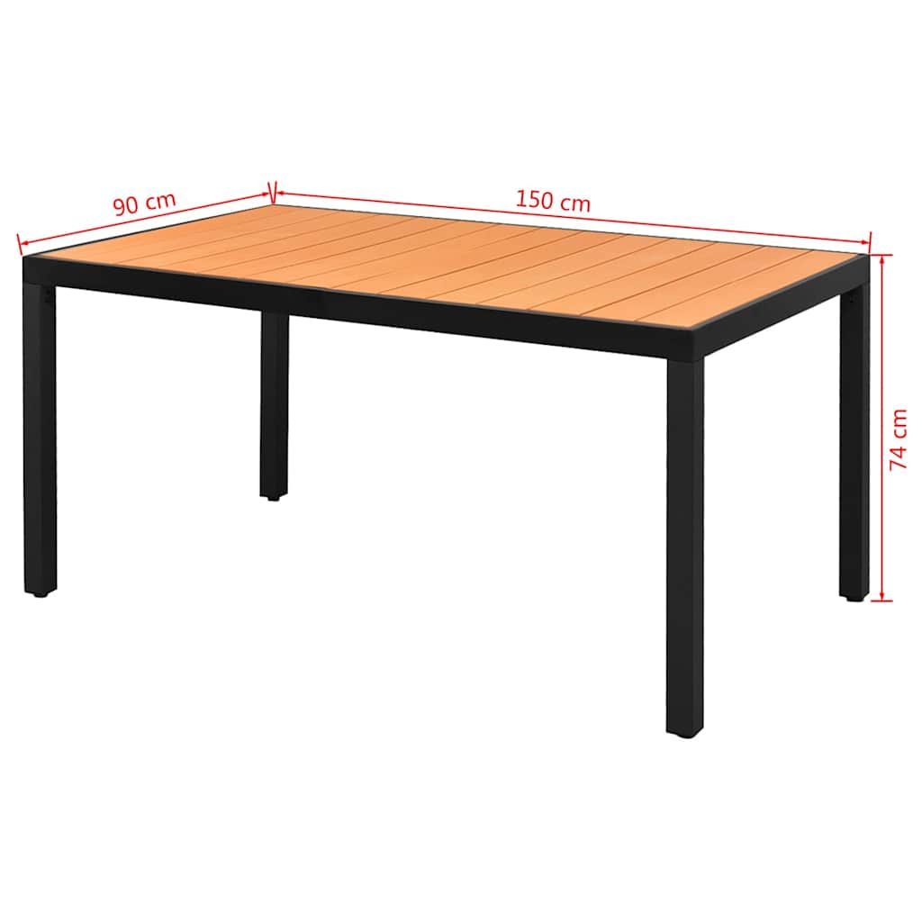 vidaXL Τραπέζι Κήπου Καφέ 150 x 90 x 74 εκ. από Αλουμίνιο / WPC