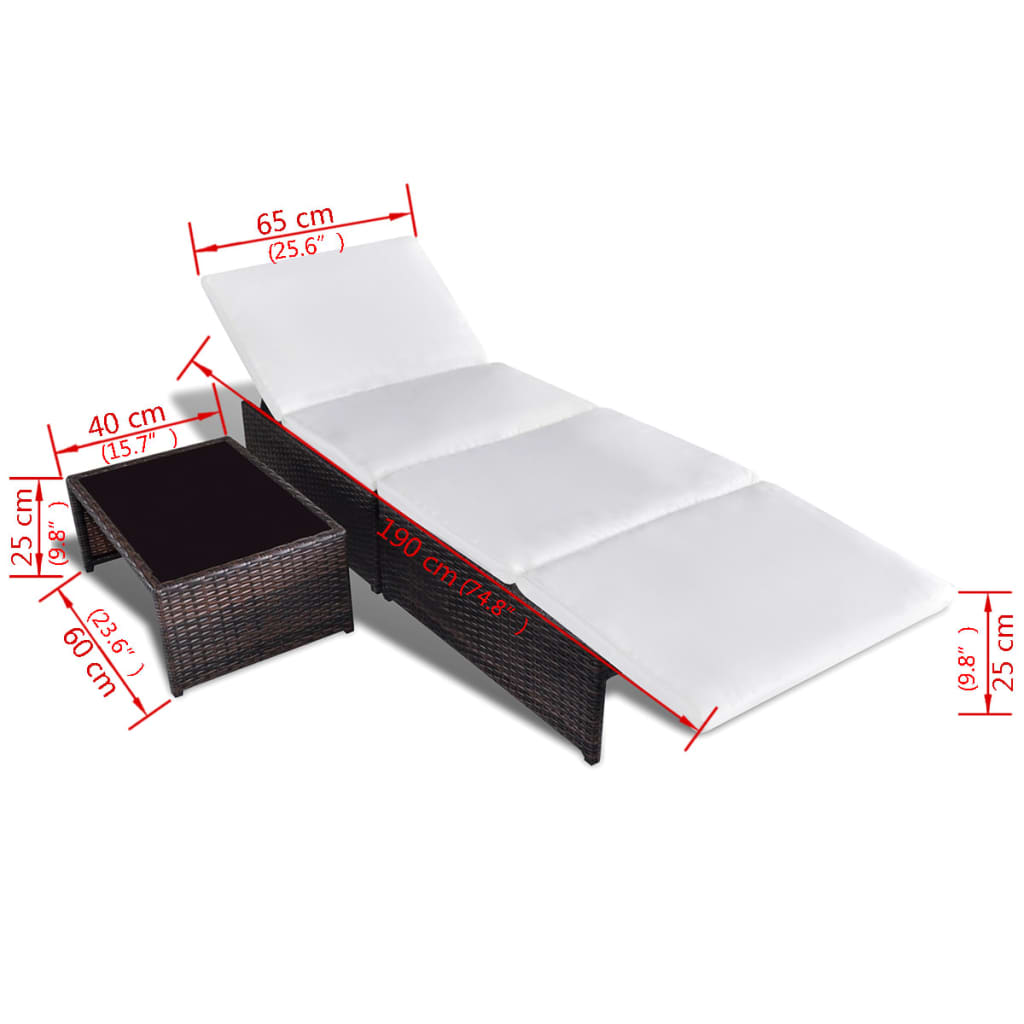 vidaXL Καρέκλες Κήπου Ανακλινόμενες 2 τεμ. Καφέ Συνθ. Ρατάν & Τραπέζι