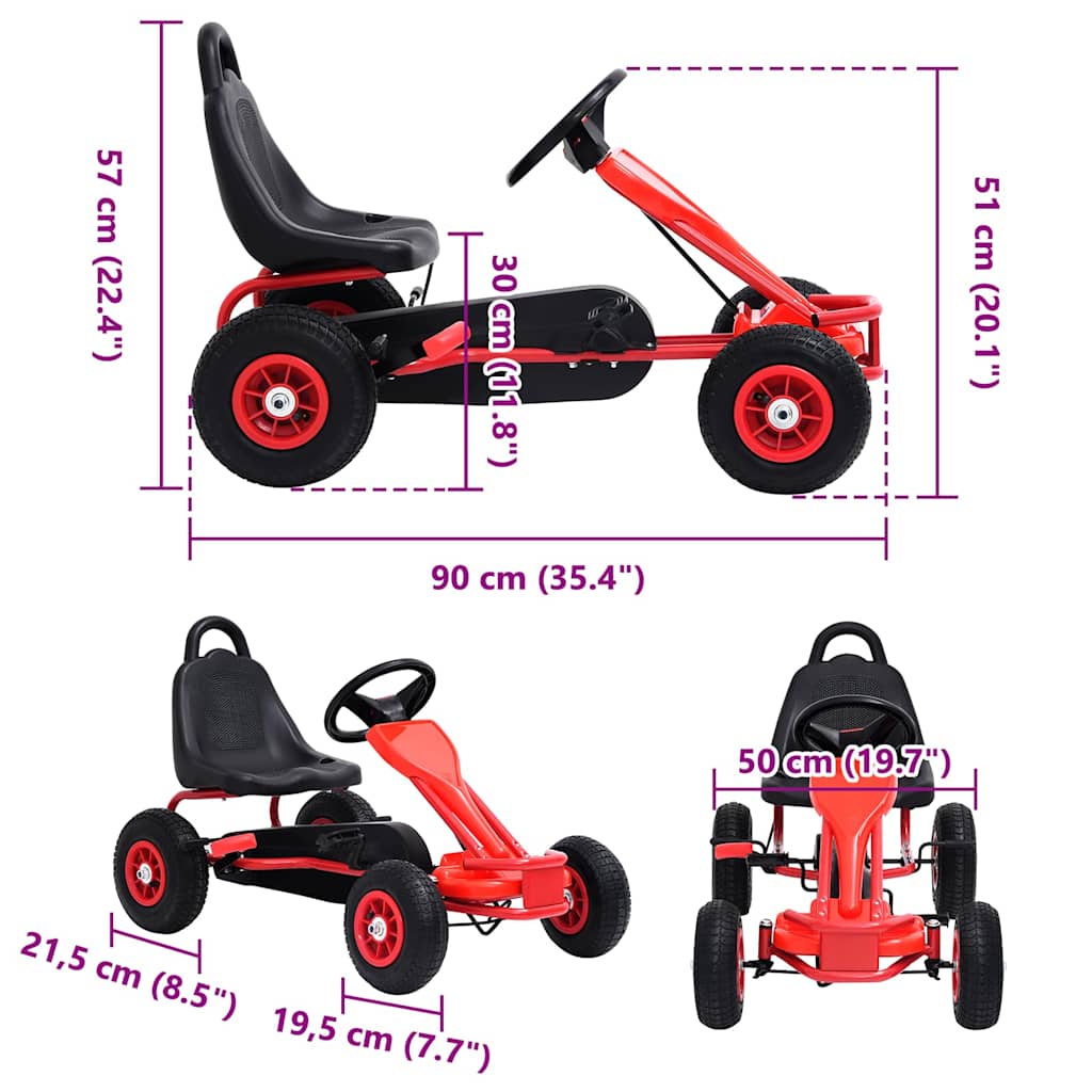 vidaXL Go Kart με Πετάλια και Λάστιχα Πεπιεσμένου Αέρα Κόκκινο