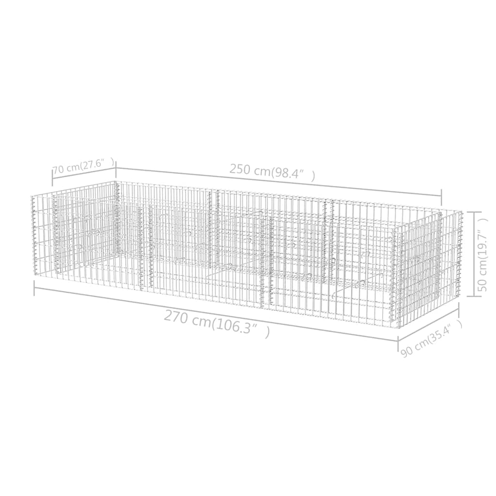 vidaXL Συρματοκιβώτιο - Γλάστρα Υπερυψωμένη 270 x 90 x 50 εκ. Ατσάλινη