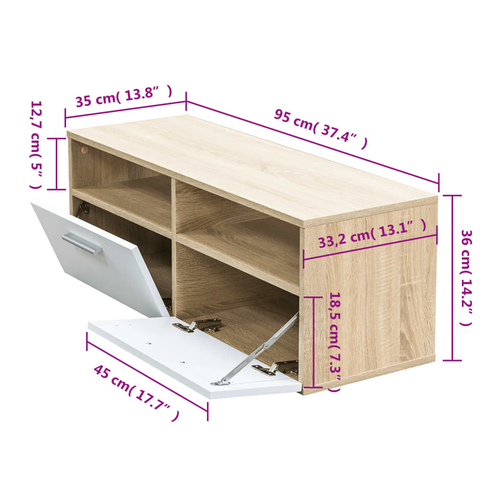 vidaXL Έπιπλο Τηλεόρασης Δρυς / Λευκό 95 x 35 x 36 εκ. από Επεξ. Ξύλο