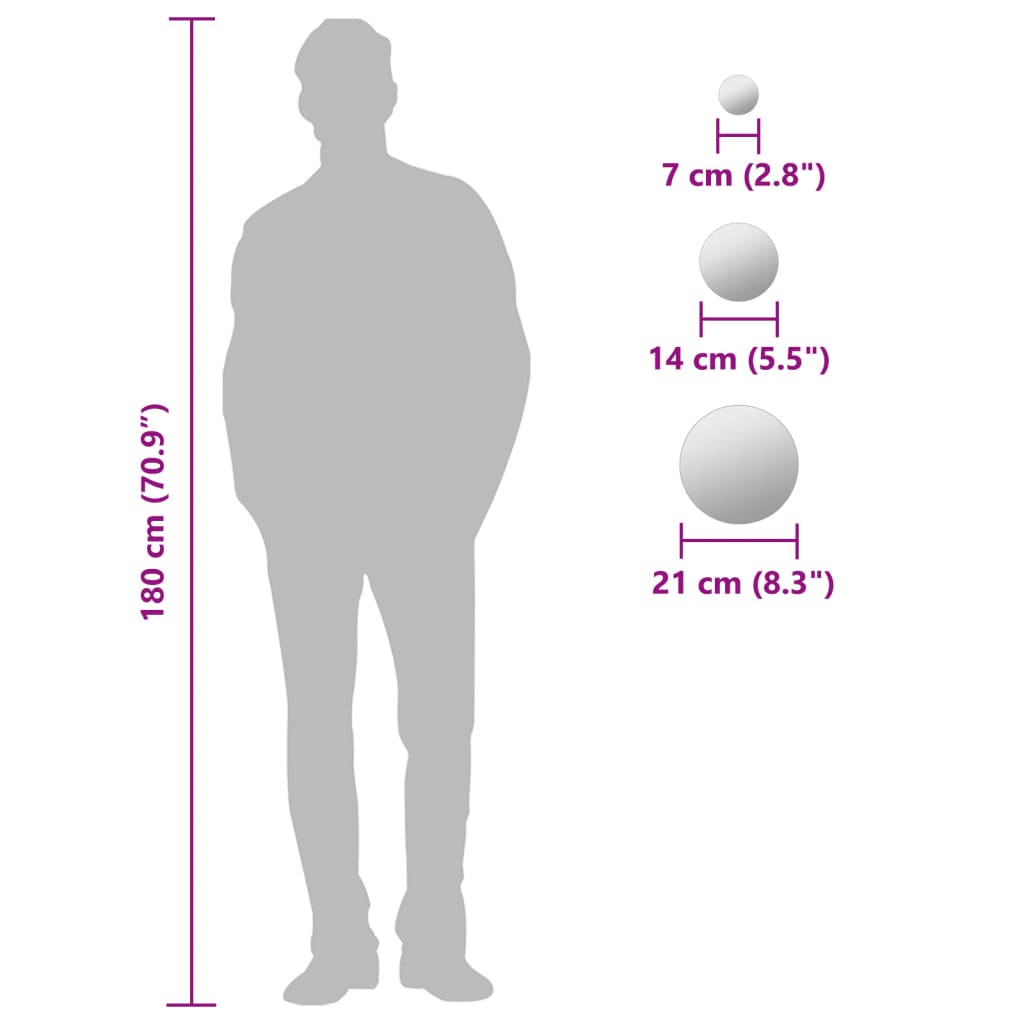 vidaXL Καθρέφτες Τοίχου Σετ 7 τεμ. Στρογγυλοί Γυάλινοι
