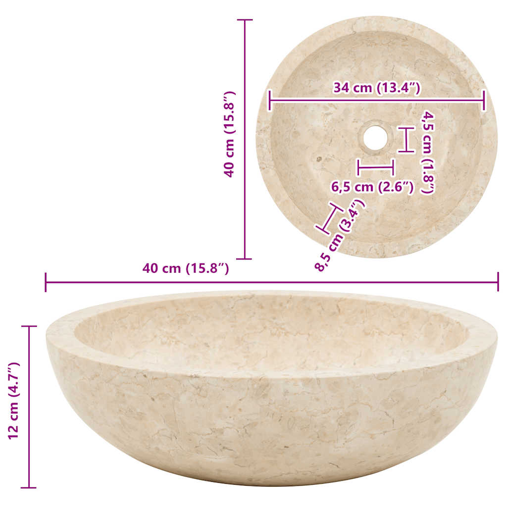 vidaXL Νιπτήρας Κρεμ 40 x 12 εκ. Μαρμάρινος