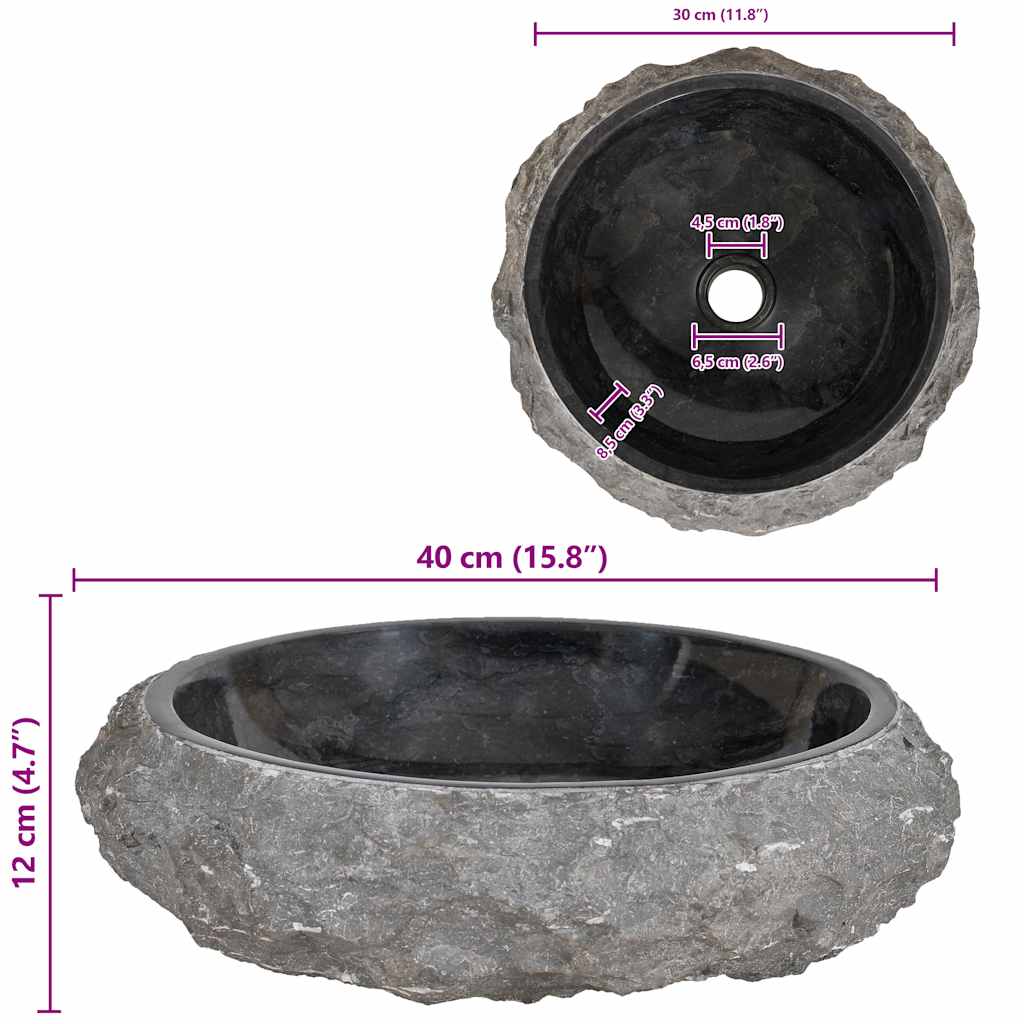 vidaXL Νιπτήρας Μαύρος 40 x 12 εκ. Μαρμάρινος