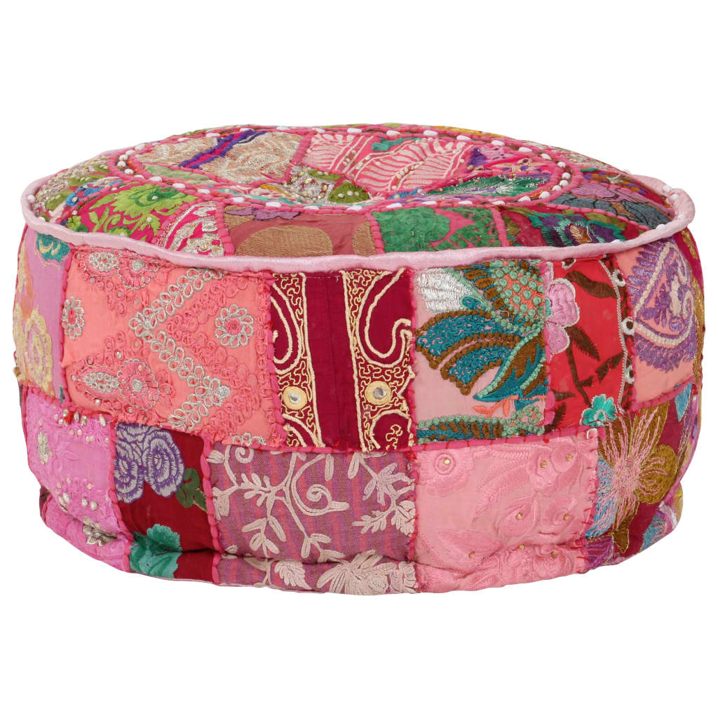 vidaXL Πουφ Patchwork Στρογγυλό Χειροποίητο Ροζ 40 x 20 εκ. Βαμβάκι