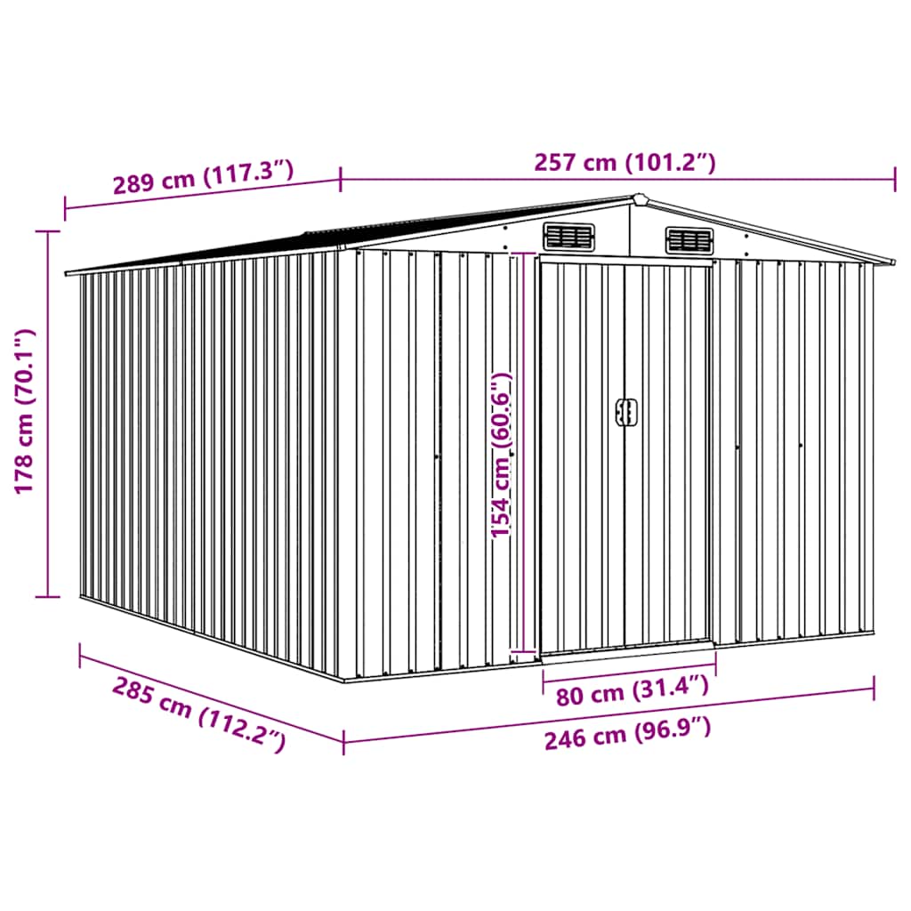 vidaXL Αποθήκη Κήπου Γκρι 257 x 298 x 178 εκ. από Μέταλλο
