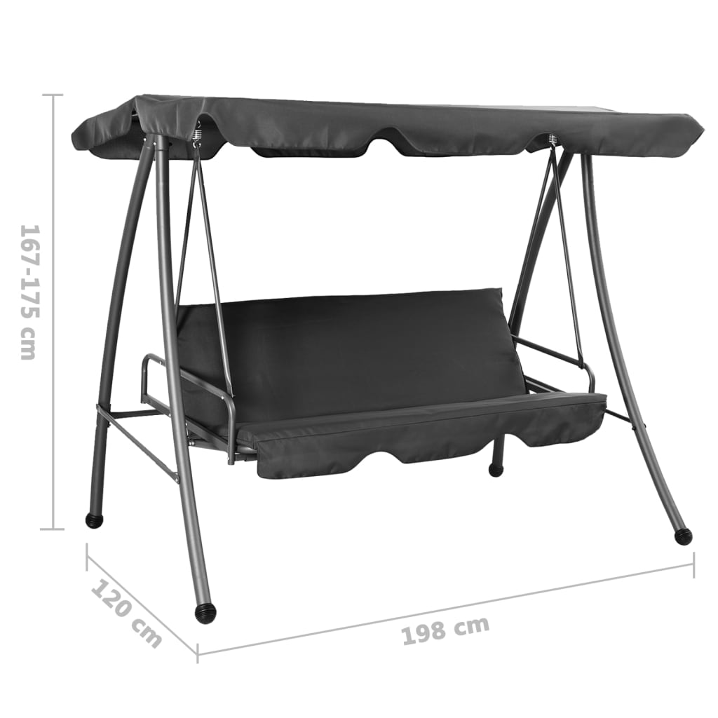 vidaXL Παγκάκι Κούνια Κήπου Ανθρακί 192x118x175 εκ. Ατσάλι με Σκίαστρο