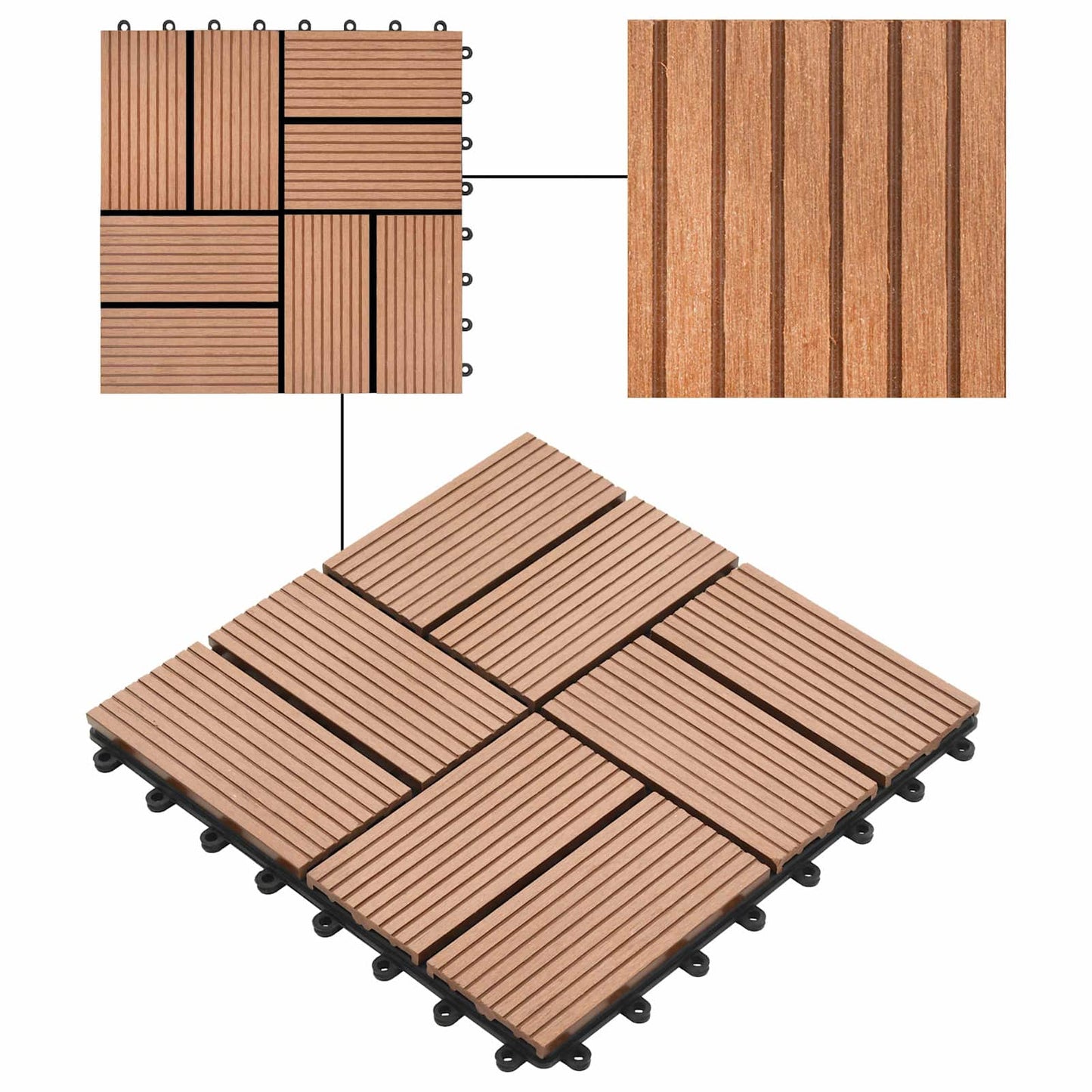 vidaXL Πλάκα Κατασκευής 11 pcs Καφέ 30 x 30 cm WPC