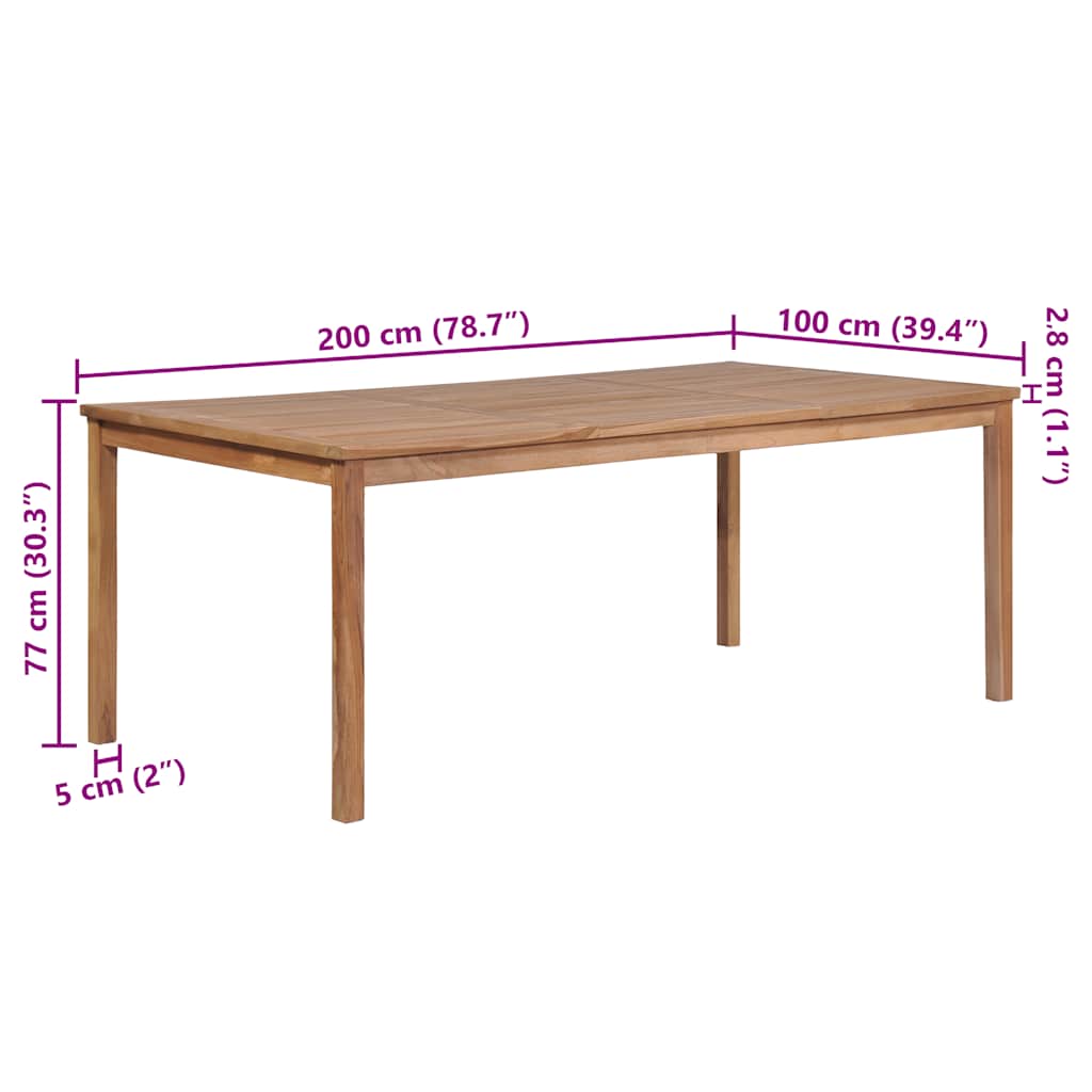vidaXL Τραπέζι Κήπου 200 x 100 x 77 εκ. από Μασίφ Ξύλο Teak