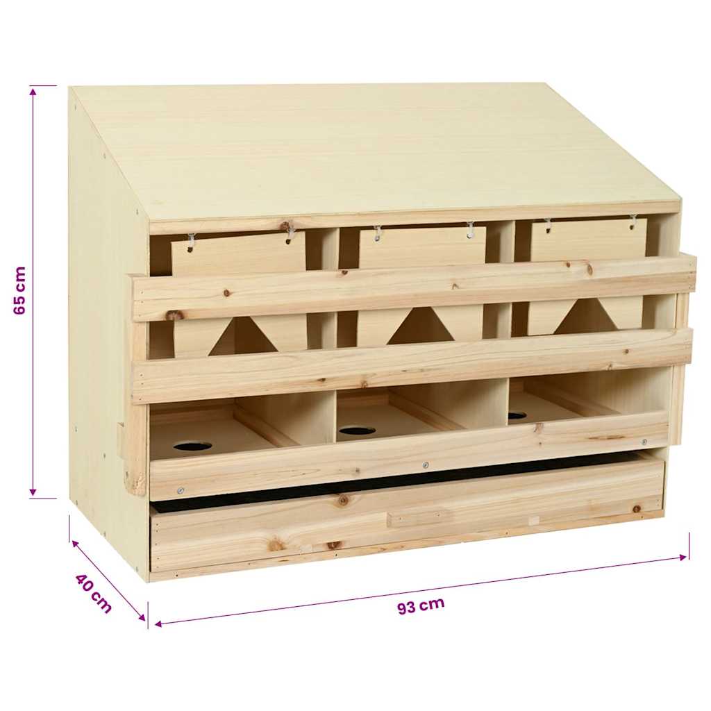 vidaXL Φωλιά για Κότες με 3 Θέσεις 93x40x65 εκ. από Μασίφ Ξύλο Πεύκου