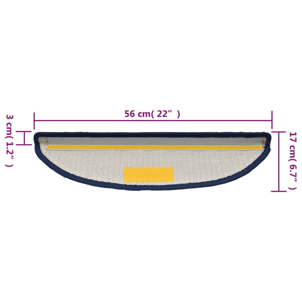 vidaXL Πατάκια Σκαλιών 15 τεμ. Μπλε Ημίστρογγυλά 56x17x3 εκ.