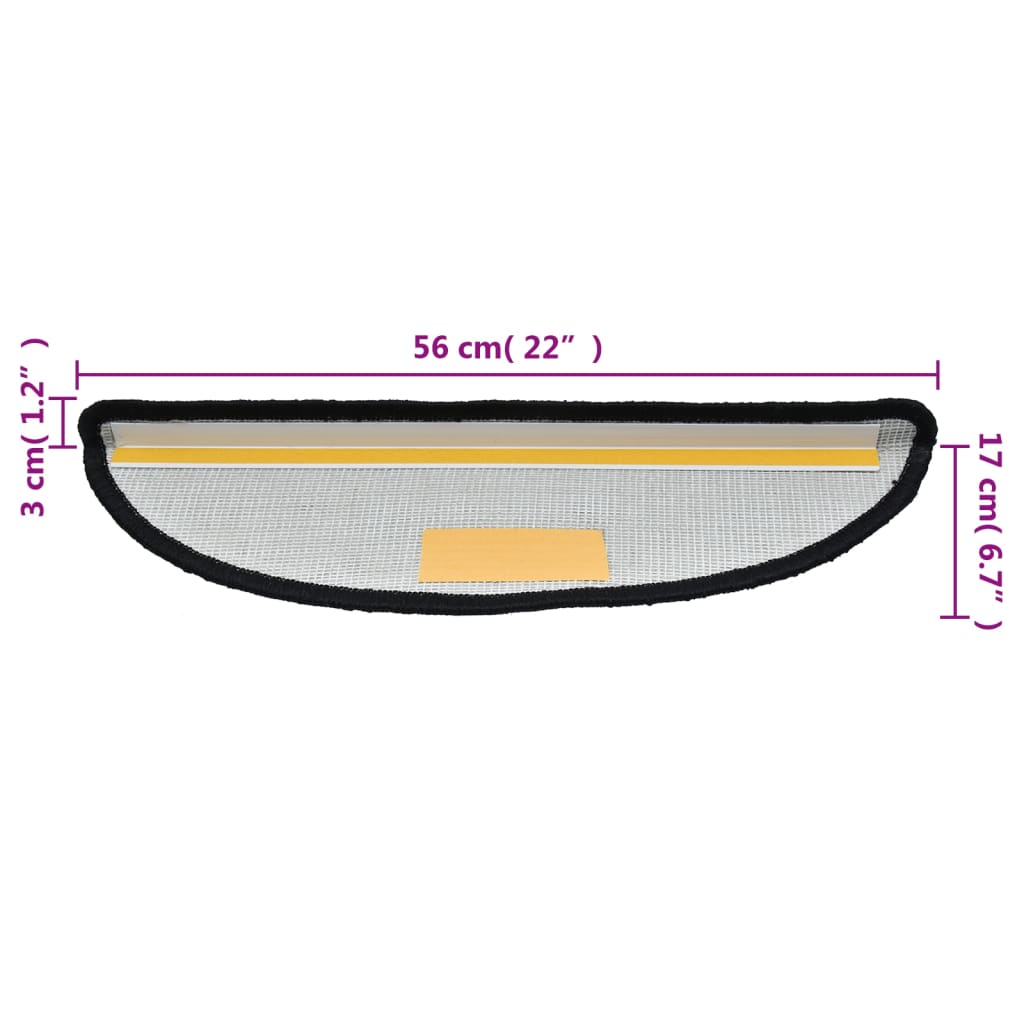 vidaXL Πατάκια Σκαλιών 15 τεμ. Μαύρα Ημίκυκλα 56x17x3 εκ.