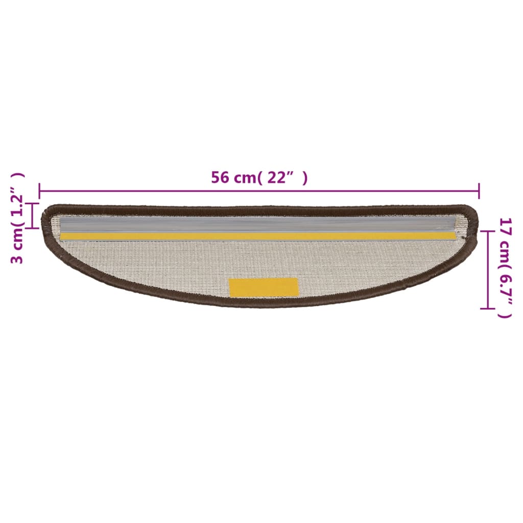 vidaXL Πατάκια Σκαλιών 15 τεμ. Καφέ Ημίκυκλα 56x17x3 εκ.