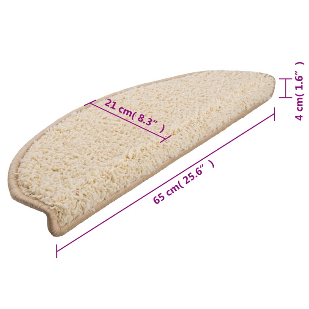 vidaXL Πατάκια Σκάλας Μοκέτα 15 τεμ. Κρεμ 65 x 21 x 4 εκ.
