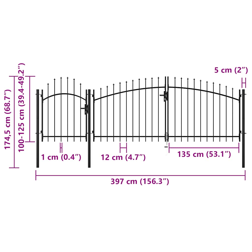vidaXL Πόρτα Κήπου Woerden Μαύρη Ατσάλινη 1,25x4 μ.