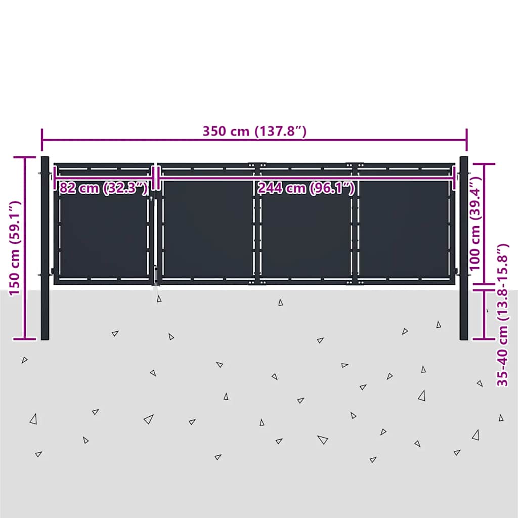 vidaXL Πόρτα Κήπου Ατσάλινη 350x100 εκ. Ανθρακί