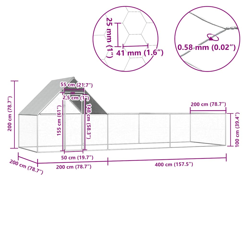 vidaXL Κοτέτσι 6 x 2 x 2 μ. από Γαλβανισμένο Χάλυβα