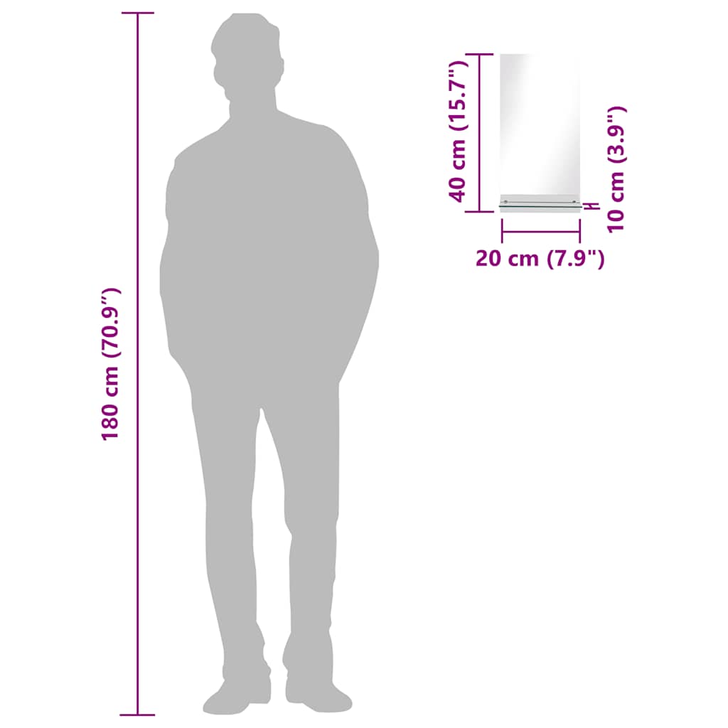 vidaXL Καθρέφτης Τοίχου με Ράφι 20 x 40 εκ. από Ψημένο Γυαλί