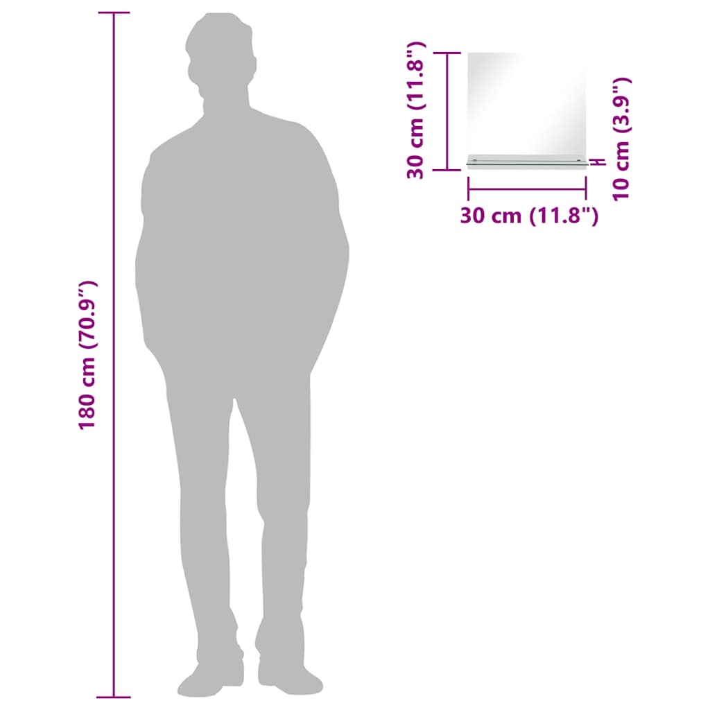 vidaXL Καθρέφτης Τοίχου με Ράφι 30 x 30 εκ. από Ψημένο Γυαλί