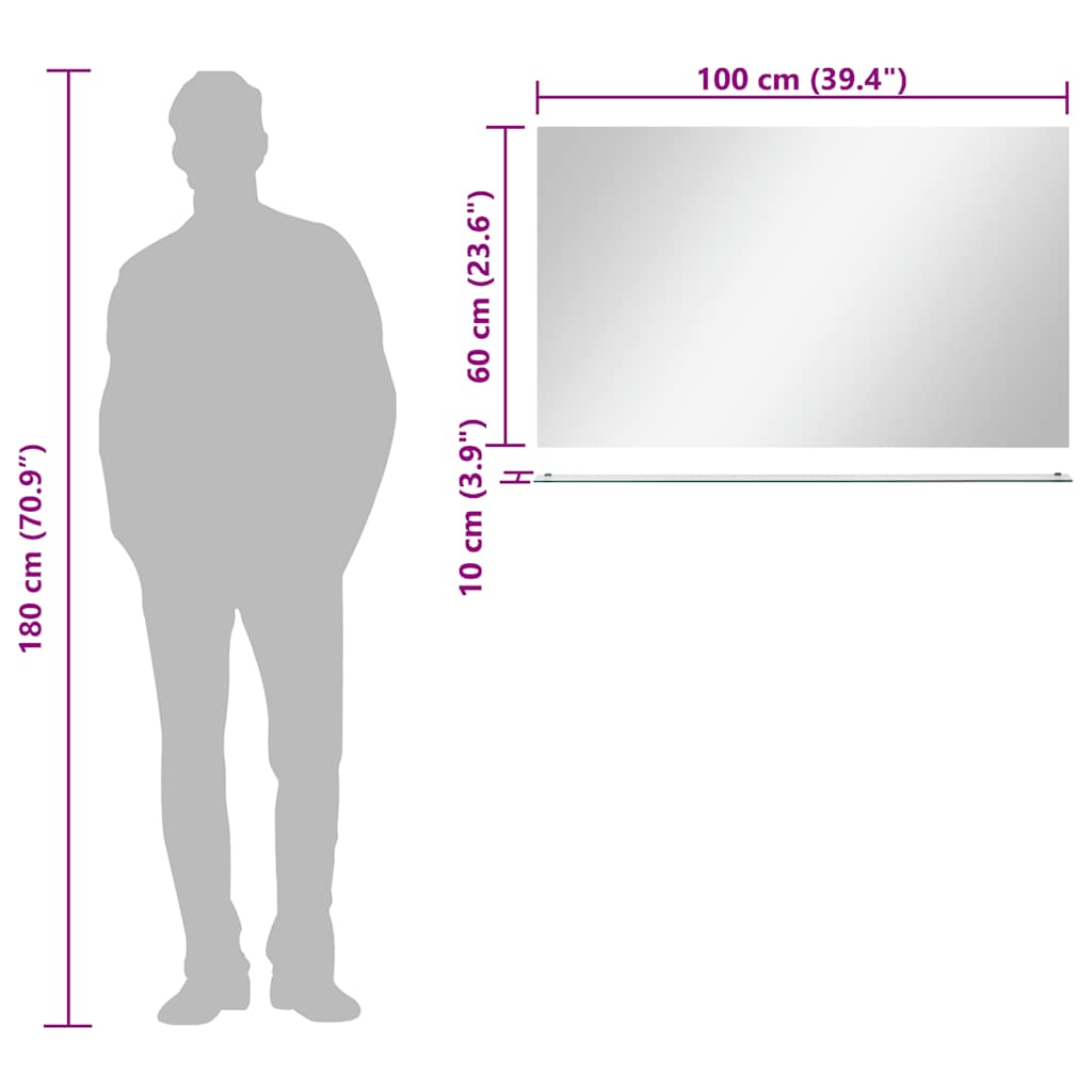 vidaXL Καθρέφτης Τοίχου με Ράφι 100 x 60 εκ. από Ψημένο Γυαλί