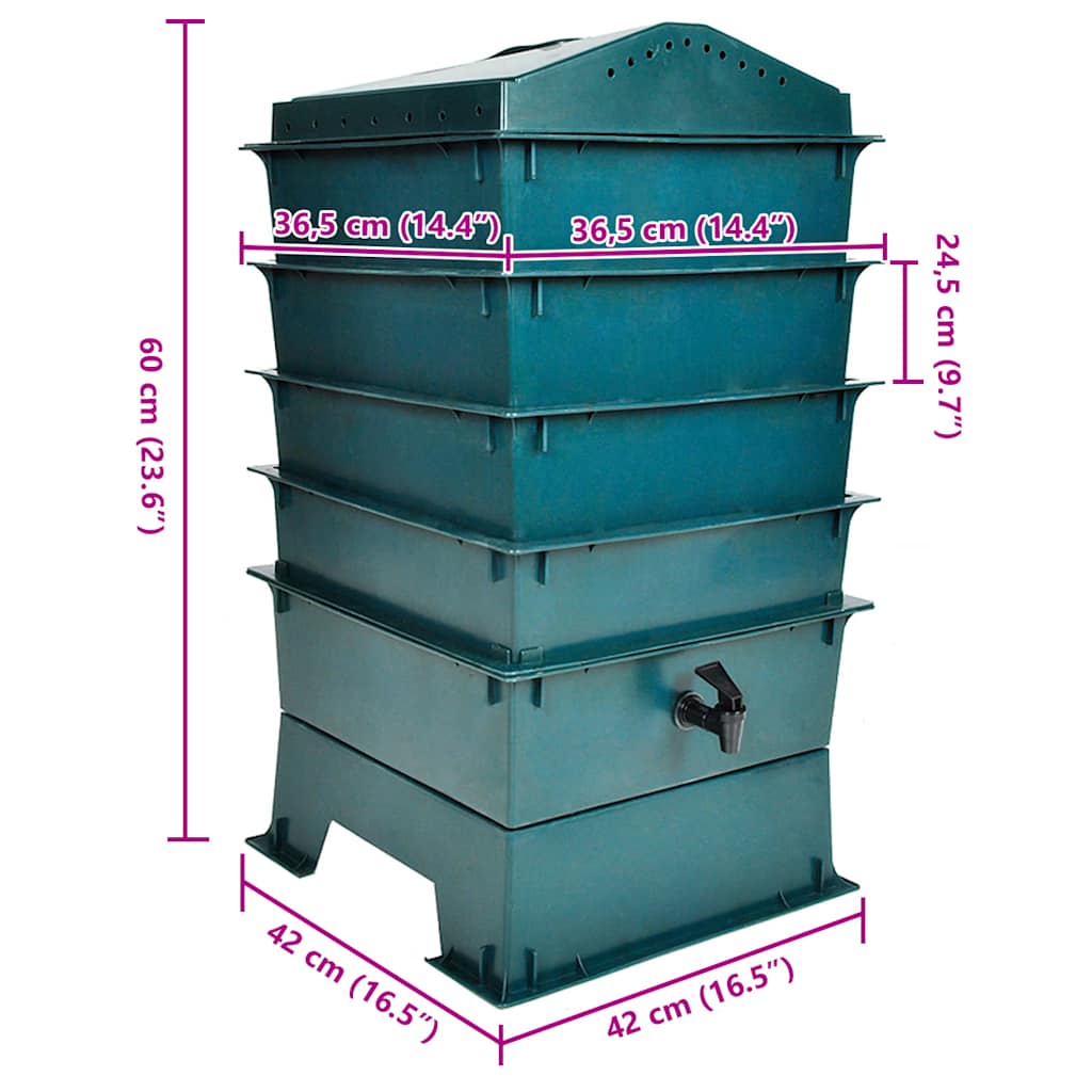 vidaXL Κομποστοποιητής για Γεωσκώληκες με 4 Δίσκους 42 x 42 x 60 εκ.