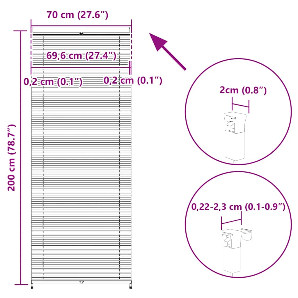 Πλισέ στόρι σκίασης 70x200cm Λευκό