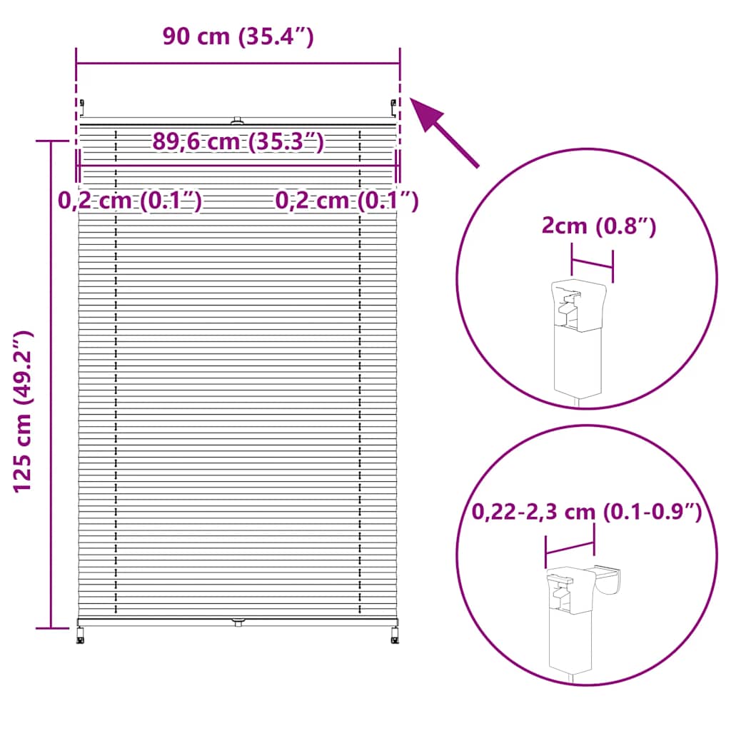 Πλισέ στόρι σκίασης 90 x 1125 cm Λευκό