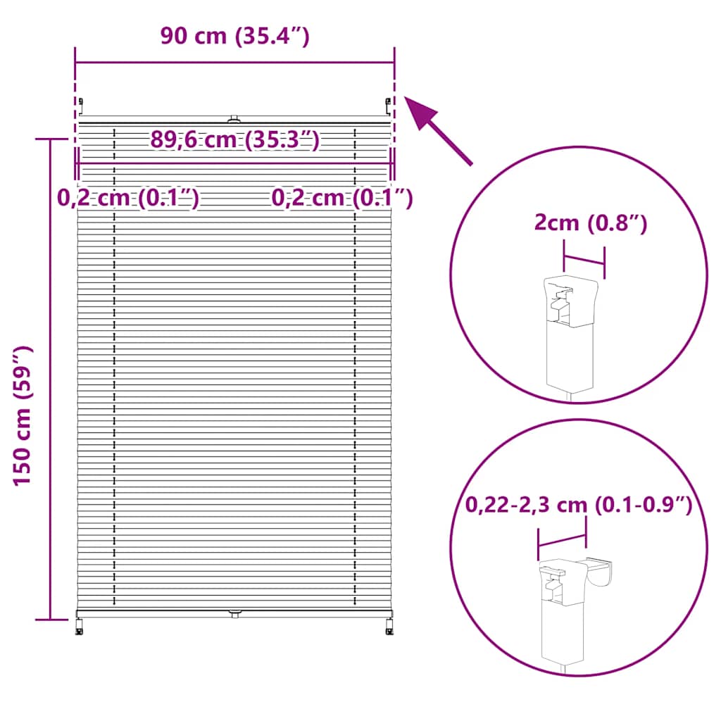 Πλισέ ρόλερ σκίασης 90x150cm Λευκό