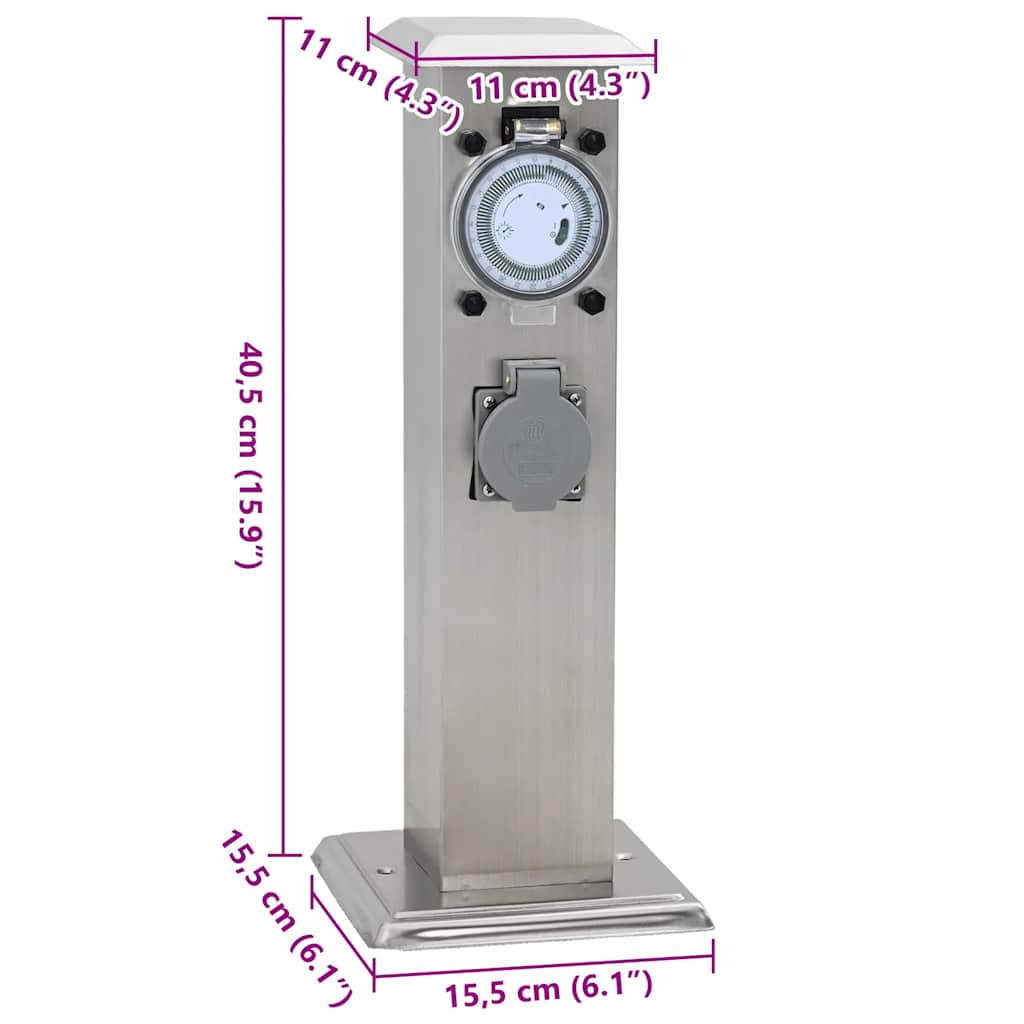 Στύλος Πρίζας Κήπου από Ανοξείδωτο Ατσάλι με Χρονοδιακόπτη