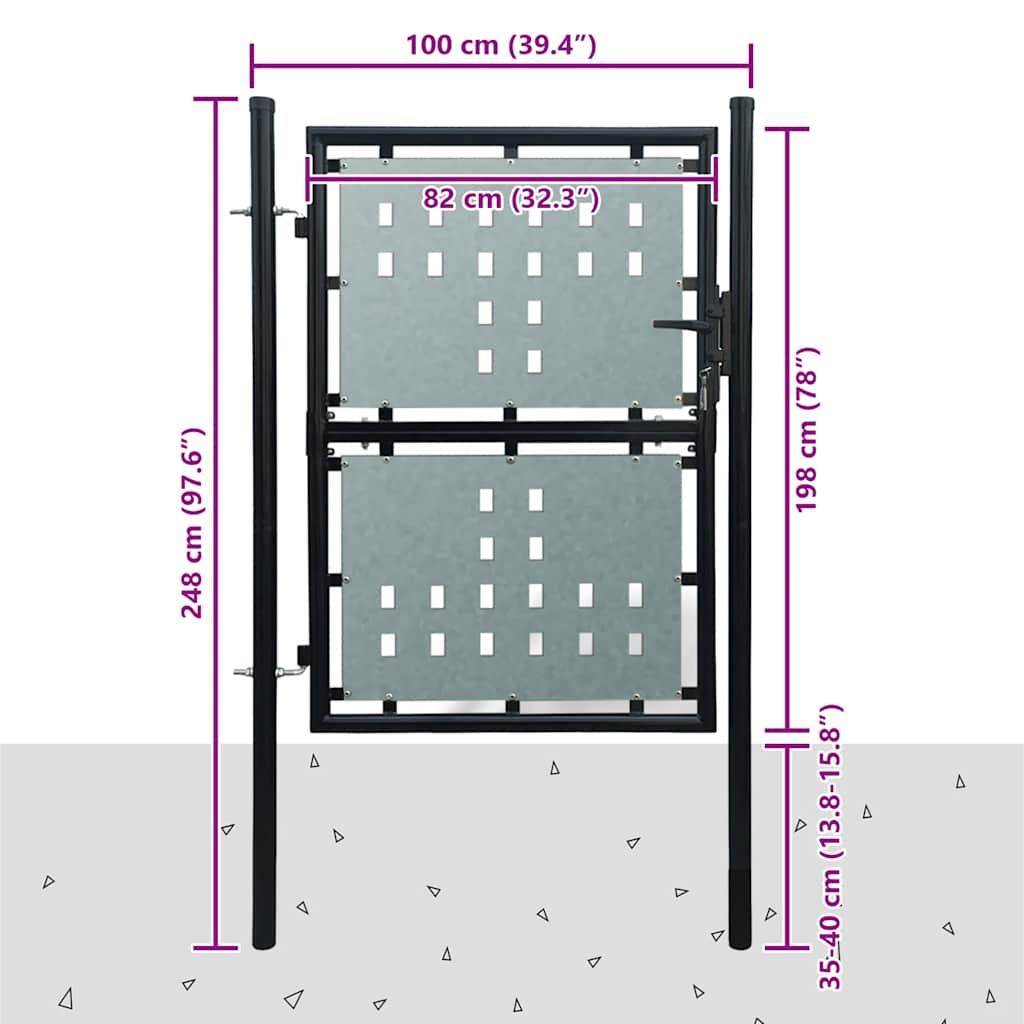 vidaXL Πόρτα με Φράχτη Μαύρη Μονή Πόρτα 100 x 200 εκ.