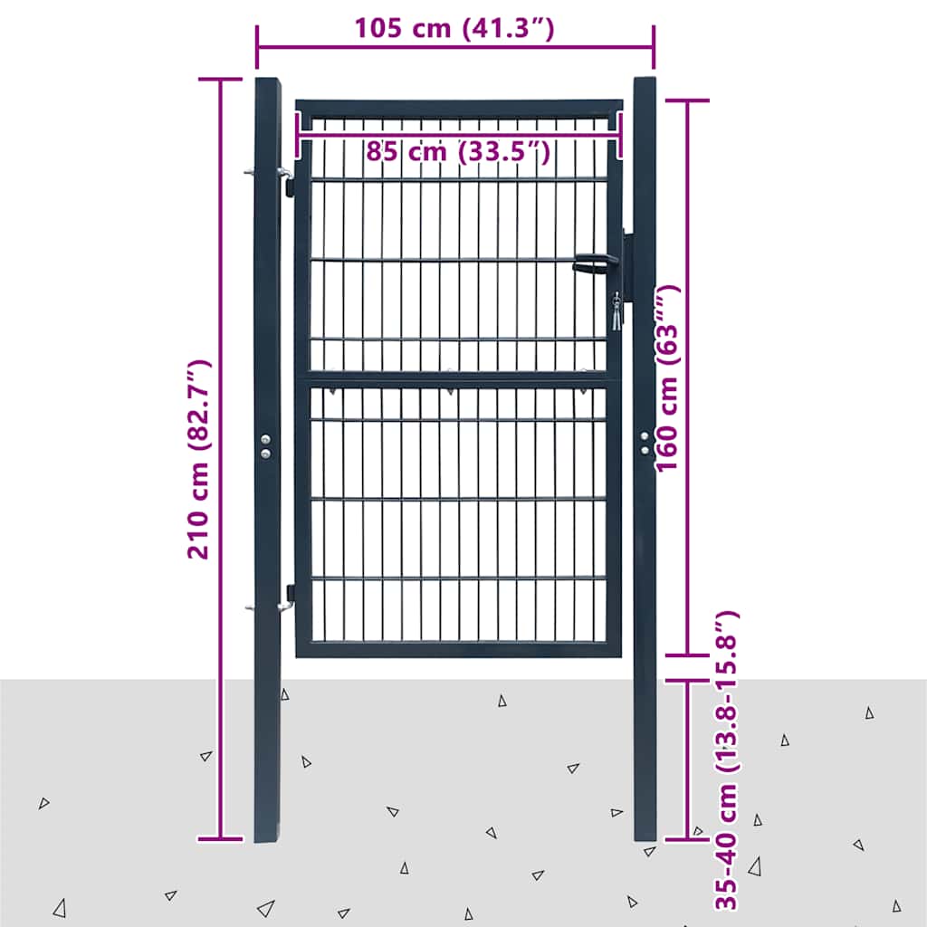 vidaXL Πόρτα Περίφραξης 2D (Μονή) Ανθρακί Γκρι 100x160 εκ.