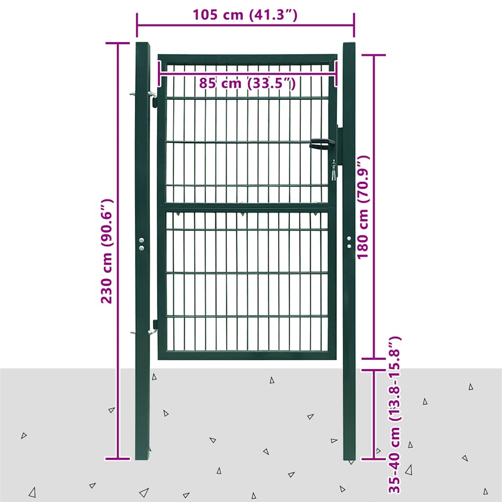 vidaXL Πόρτα Περίφραξης 2D (Μονή) Πράσινη 100x180 εκ.