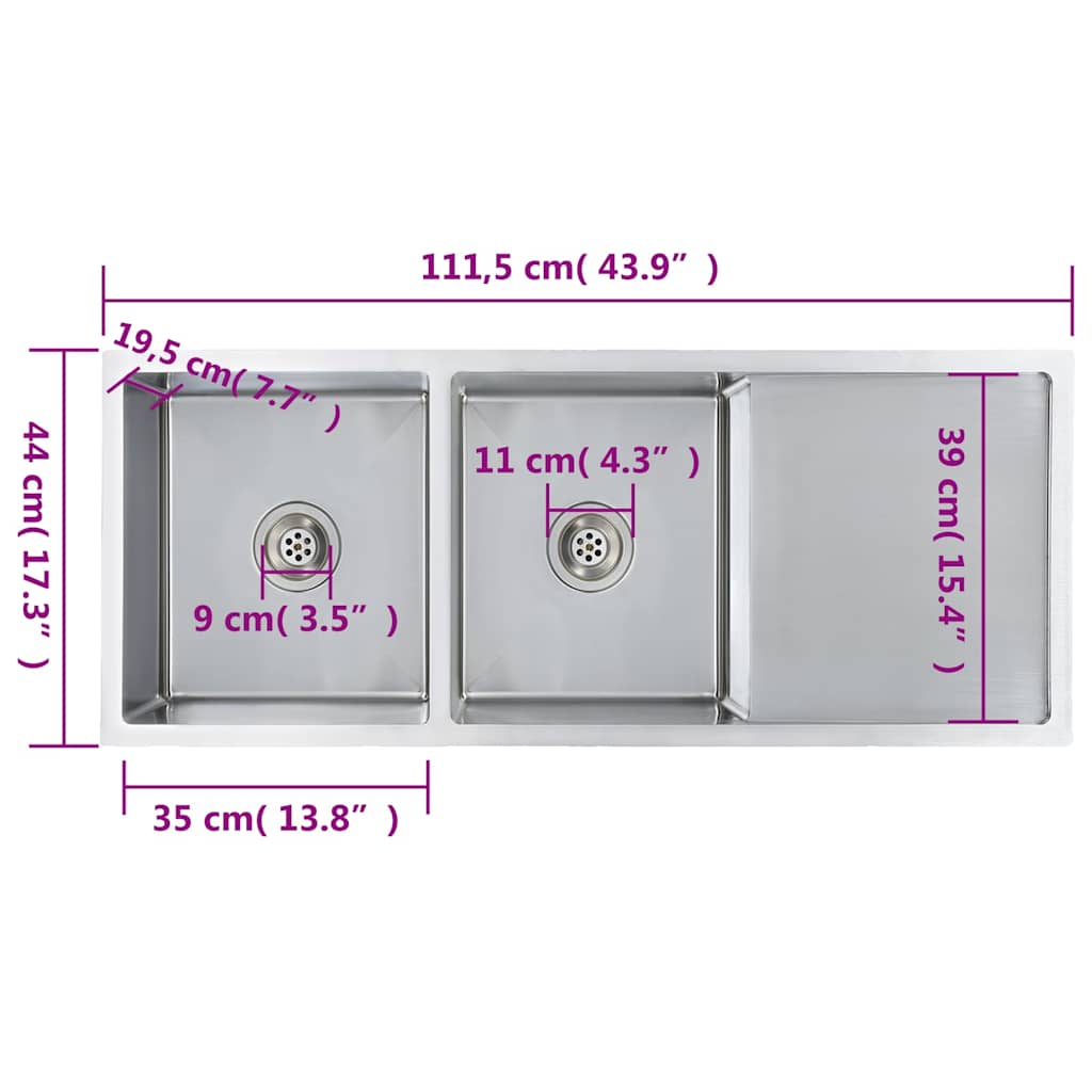 vidaXL Νεροχύτης Κουζίνας Χειροποίητος από Ανοξείδωτο Ατσάλι