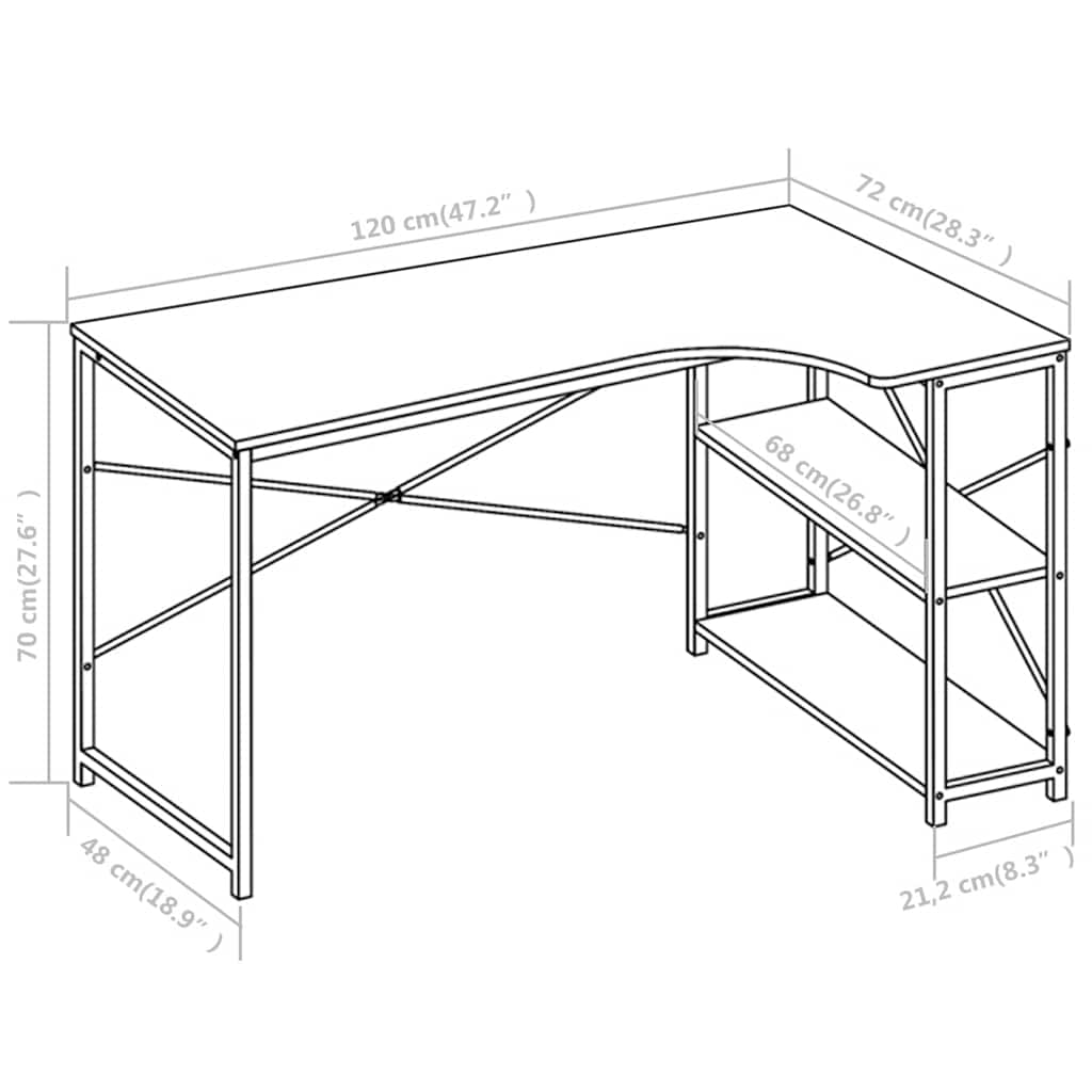 vidaXL Γραφείο Υπολογιστή Λευκό 120 x 72 x 70 εκ.