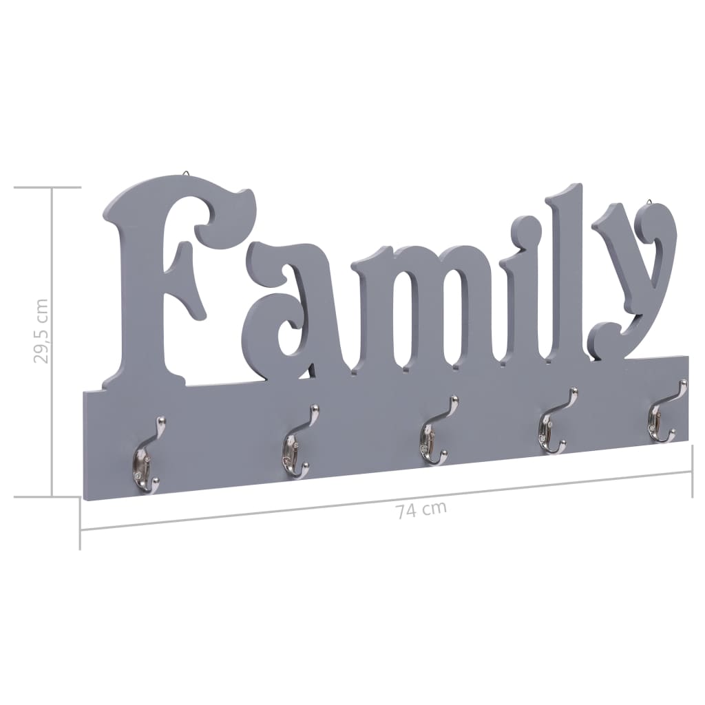 vidaXL Κρεμάστρα Τοίχου «FAMILY» Γκρι 74 x 29,5 εκ.